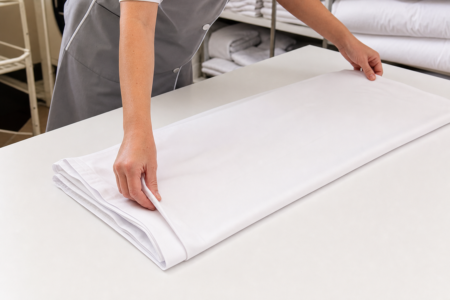 Professionally folded Airbnb linen ready for bed dressing