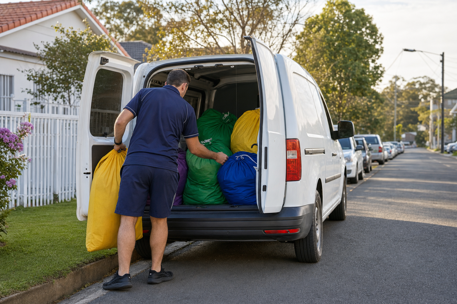 Door-to-door laundry collection route across Brisbane suburbs