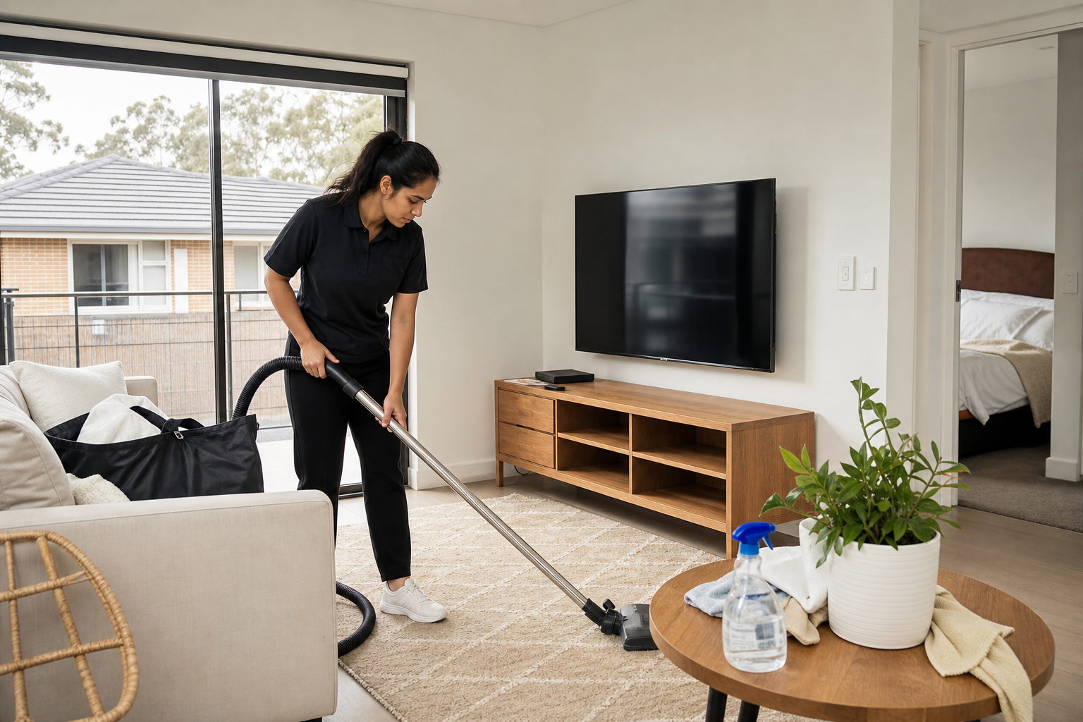 Mansfield duplex Airbnb turnover cleaning in progress